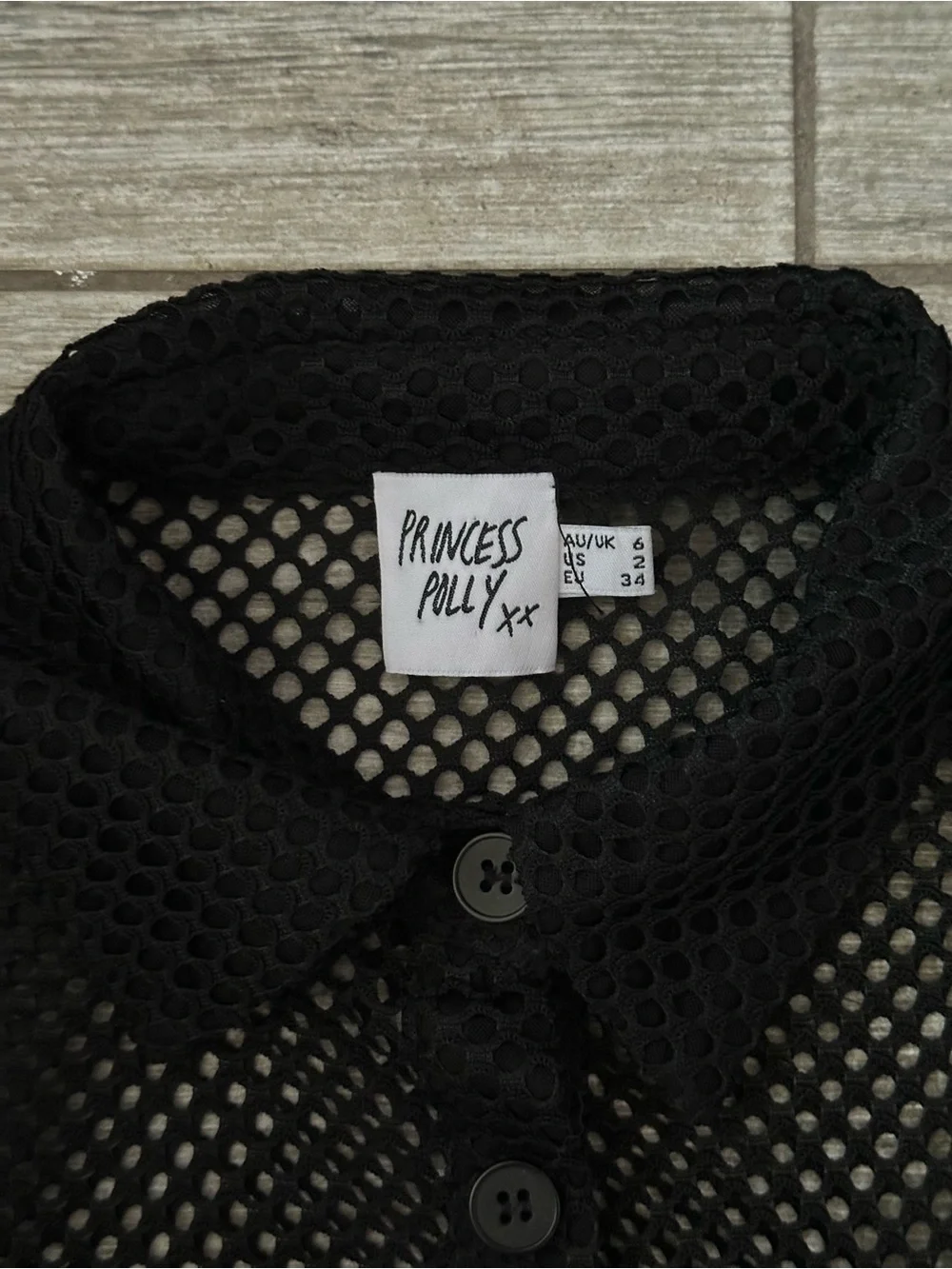 Princess Polly Black Open Knit Mesh Button-Down Long Sleeve Top